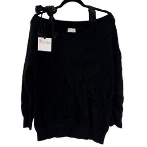 NWT RED Valentino Size S Ribbon-Detail Knitted Sweater Black MSEP $495